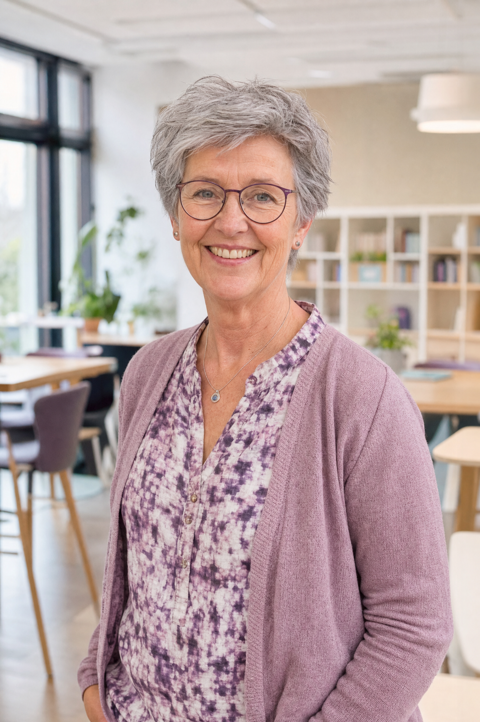Ervaren docente in een lichte lerarenkamer